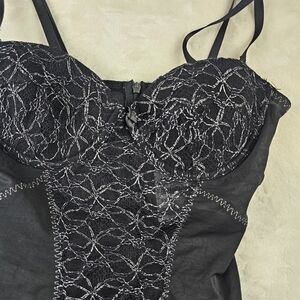 Frederick's of Hollywood teddy lingerie black sheer size medium garter party